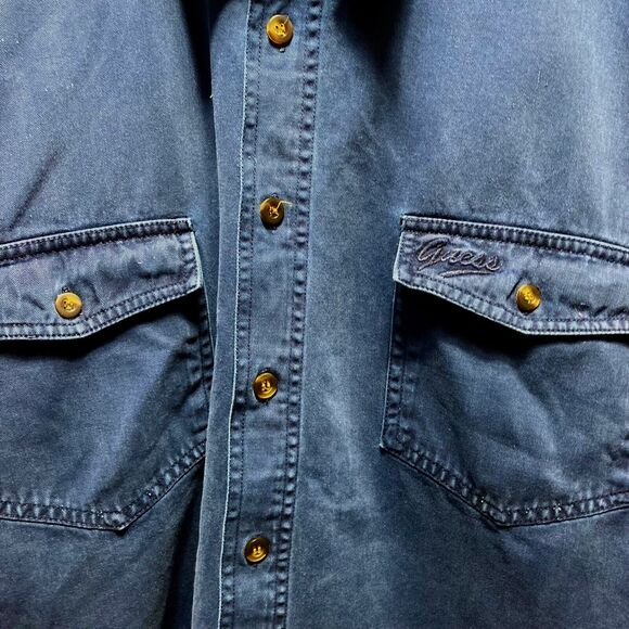 GUESS Classics Heavyweight Rugged Thick Denim Shacket Shirt Button Mens Medium - Picture 11 of 12